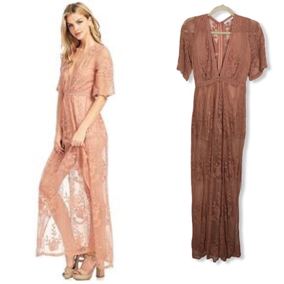 Haute Monde Pants - Haute Monde Blush Pink Formal Lace Maxi Romper